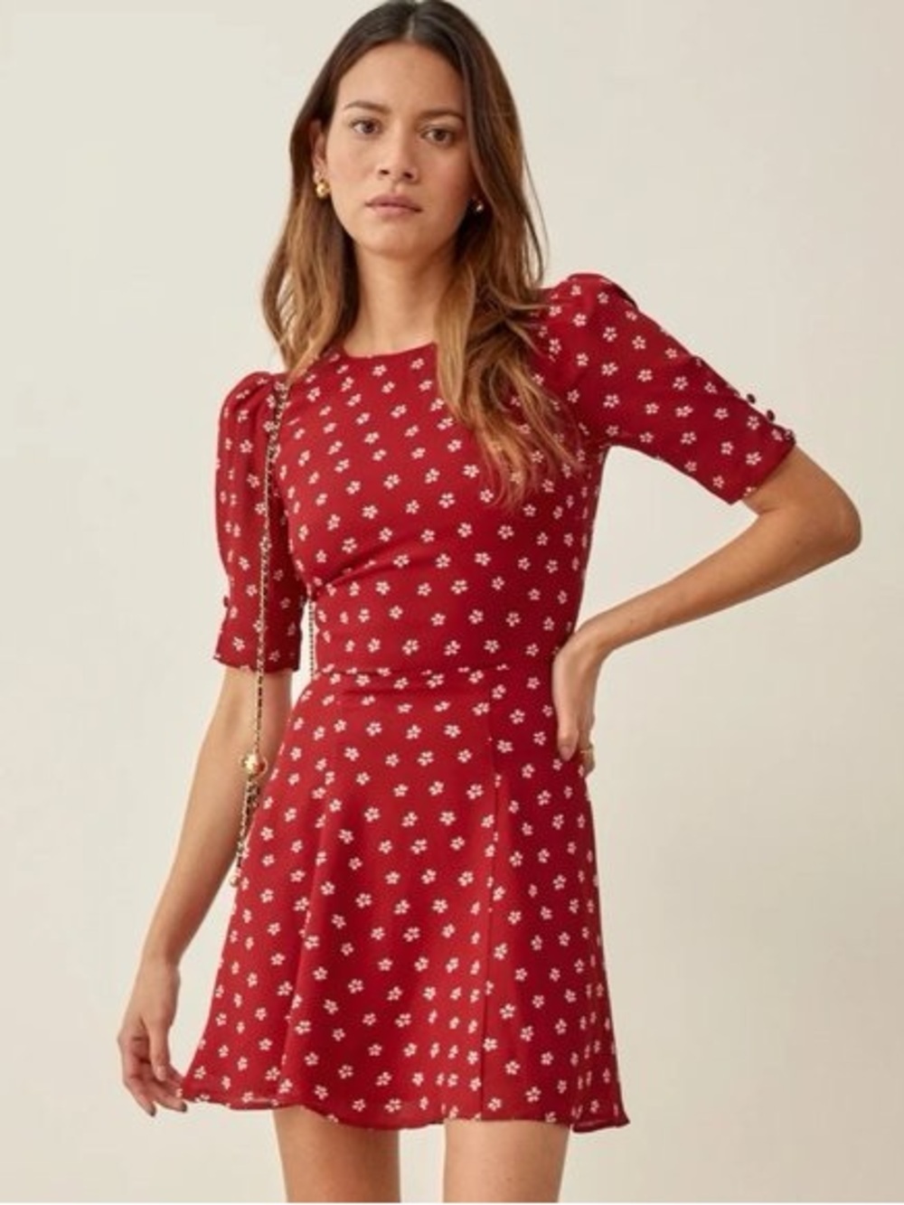 Reformation Bard Red Floral Short Sleeve Fit-and-Flare Dress Size 6 NWOT